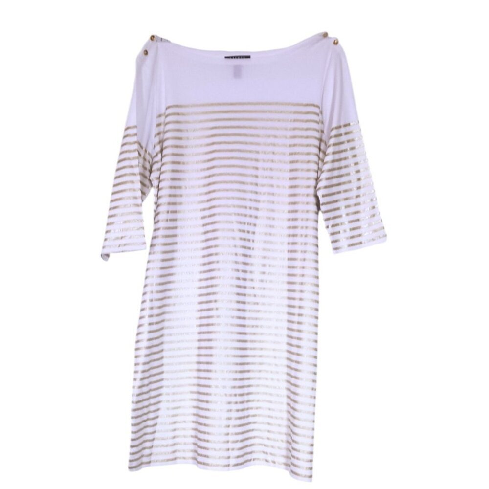 NWT Lauren Ralph Lauren Striped Midi Dress 2X Boat Neck Gold Nautical Resort - Picture 13 of 16